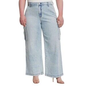 Jessica Simpson Jenna Cargo Jeans Women's Plus Size 18W Stretch Blue Denim NEW